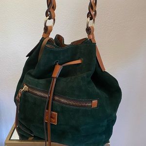 Authentic Rare Find! Hunter Green Suede Dooney & Bourke Drawstring Bag